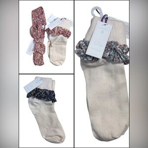 Edgehill Collection Cream Socks with Floral Ruffle